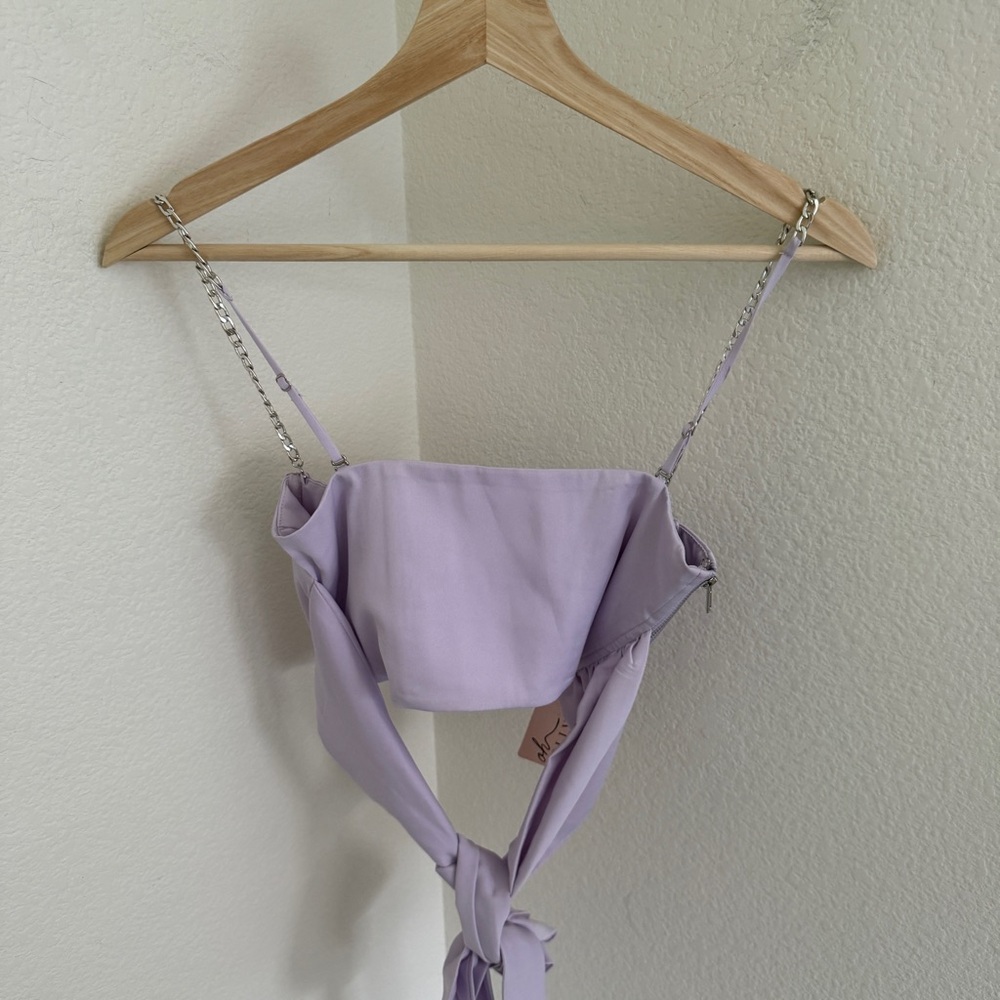 NWT OH POLLY Lilac purple Chain Strap Crop Top bustier bow tie size 0 - Picture 5 of 9